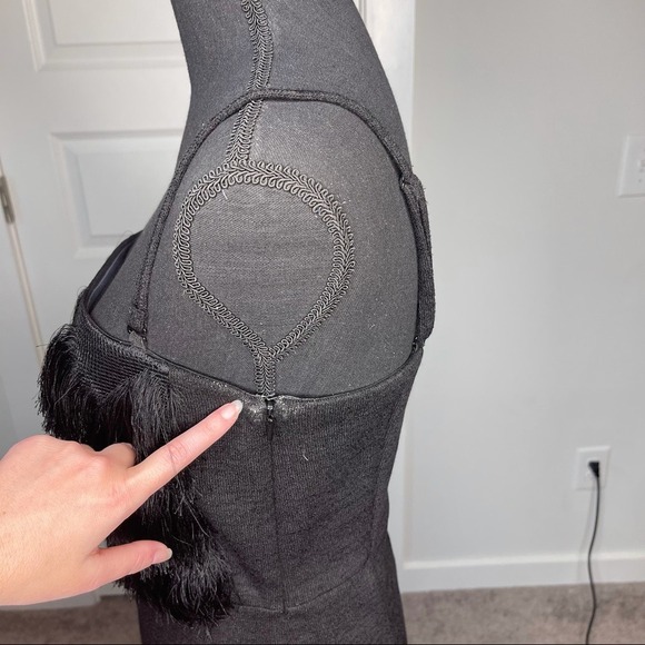 Banana Republic Fringed Cocktail Dress Black Removeable Straps Women's Size 8 - Picture 7 of 10